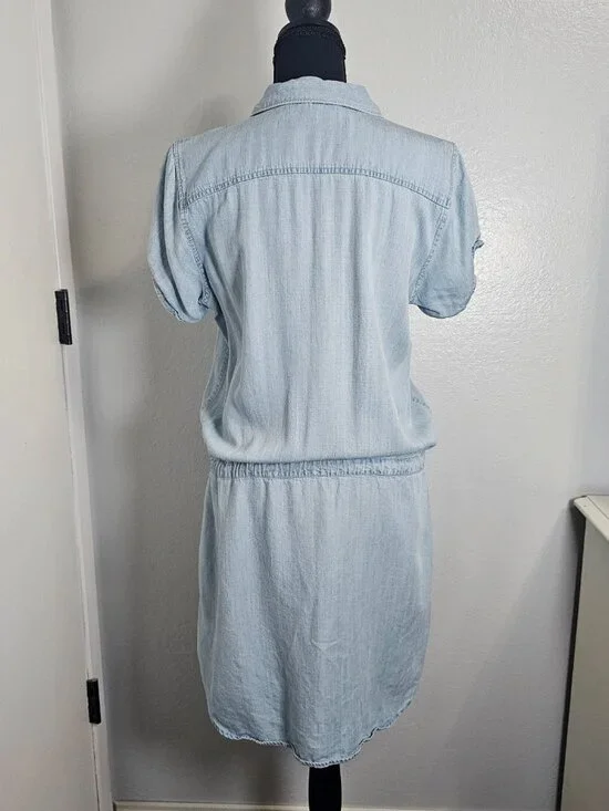 Lovestitch Button Down Tencel Denim Dress Blue Boho Short Sleeve Size Medium - Picture 3 of 6
